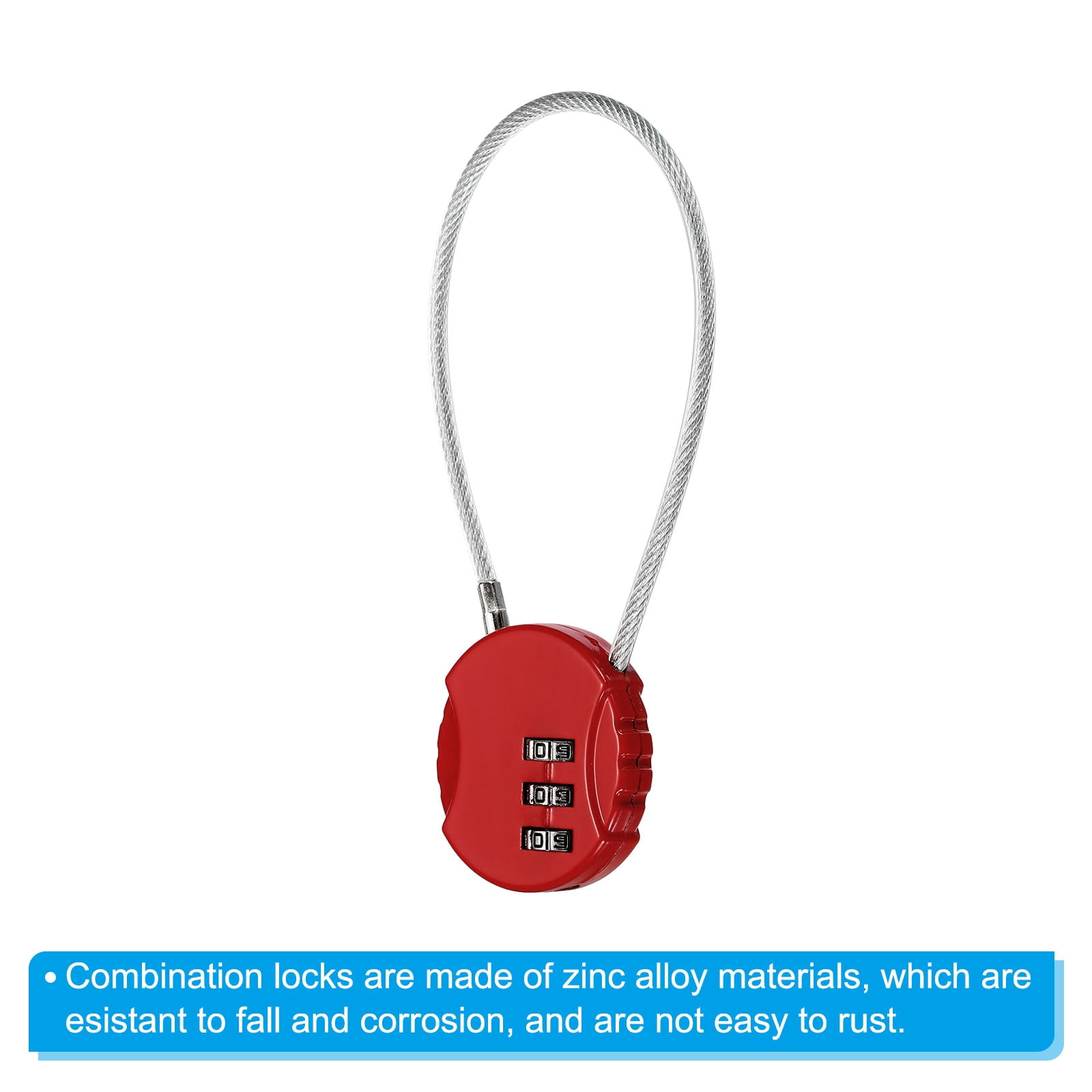 Unique Bargains Combination Lock 3 Digit Luggage Padlock for Gym Locker Red 1 Pc