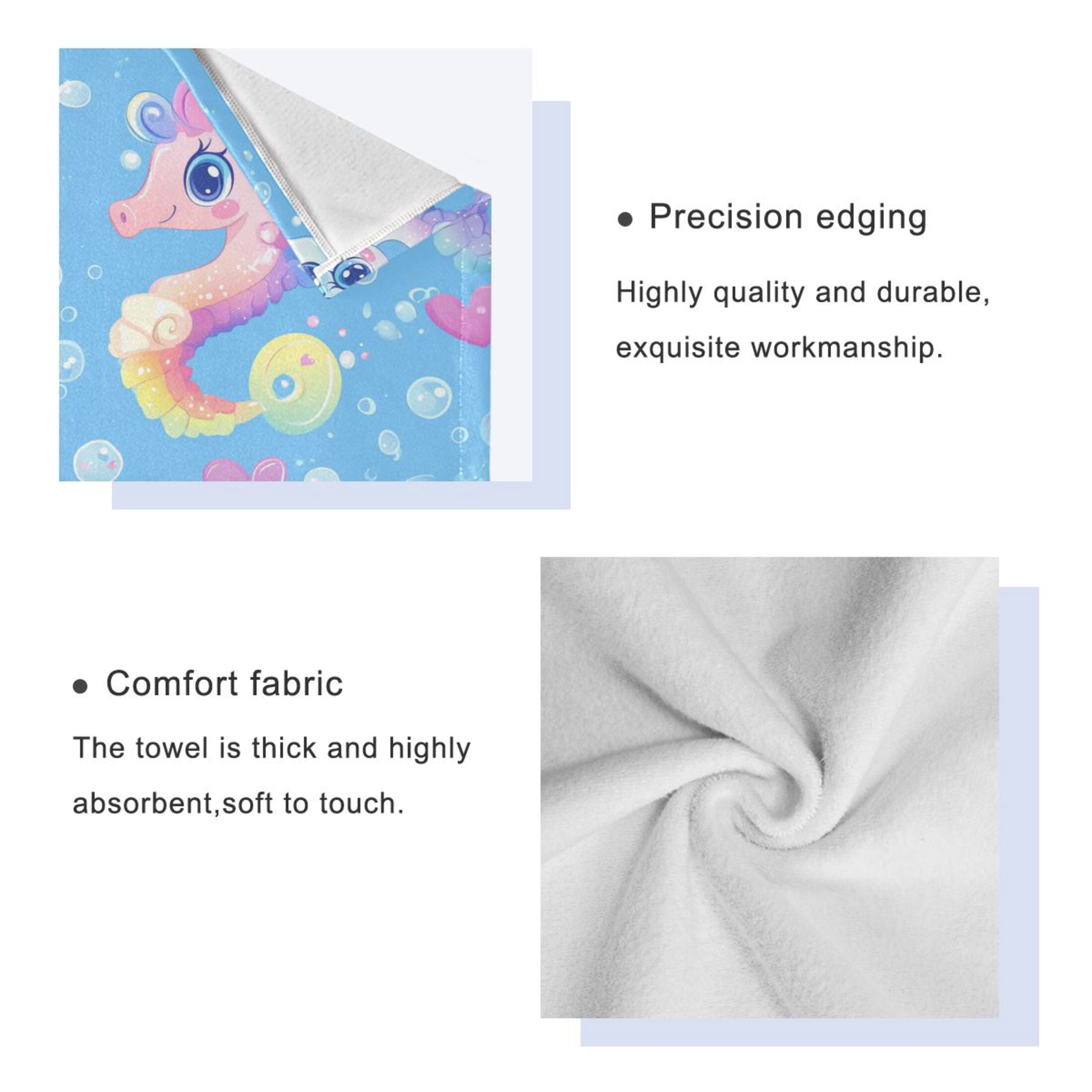 WOBOGO Pattern Featuring Cute Baby Seahorses Ultra Soft 3 Pack Cotton Towel Set for Everyday Use Lightweight and Compact