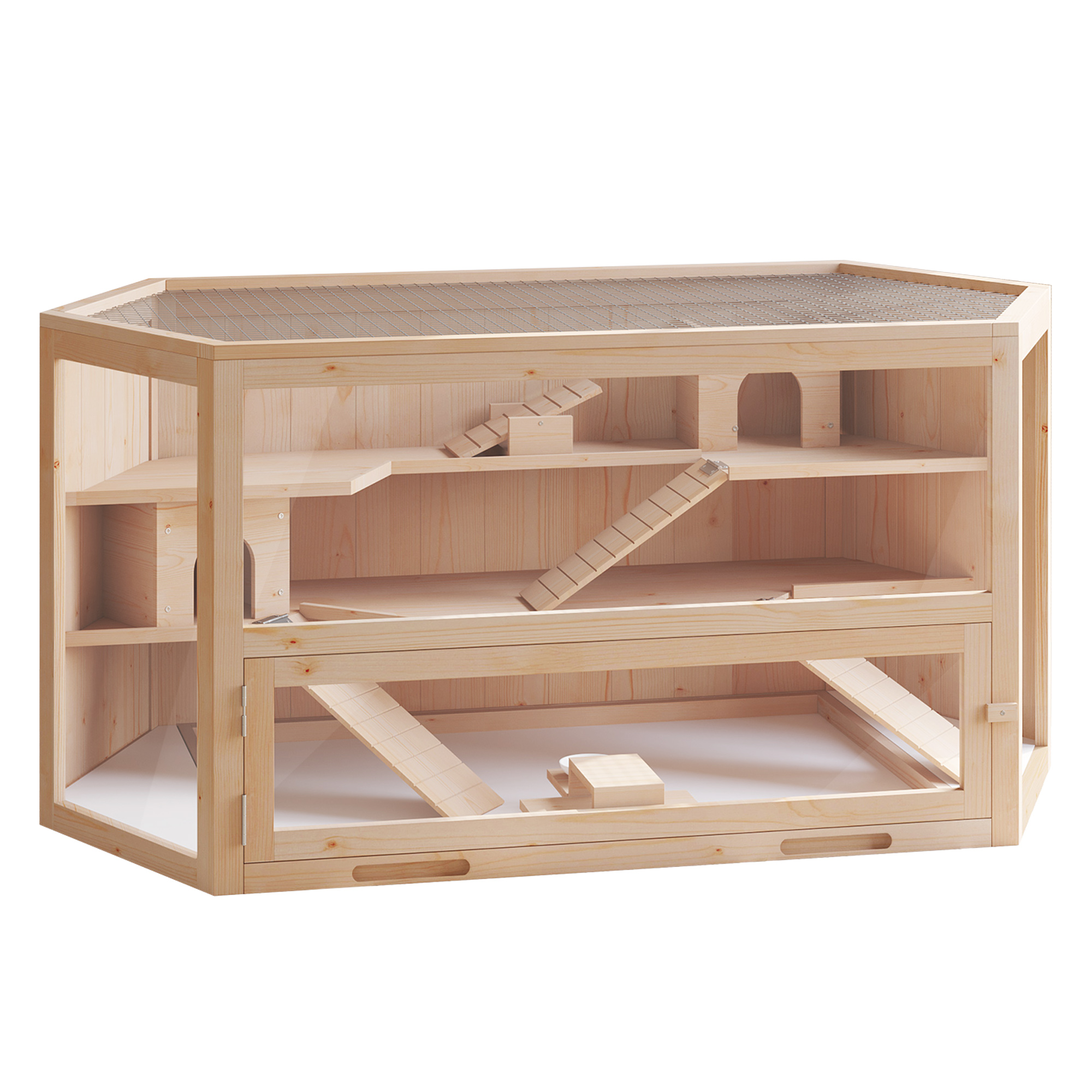 Pawhut 3-Tier Wooden Hamster Cage Hutch with Seesaw photo 2