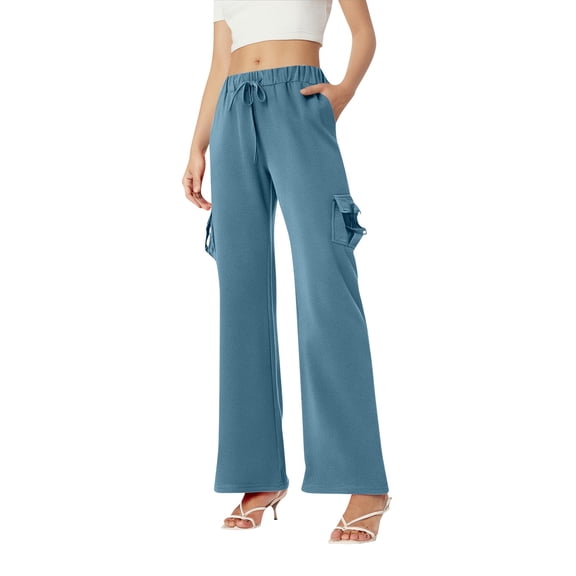 Yoga Pants with Pockets for Women Plus Size Baggy Wide Leg Cargo Style Workout Pants Royal Blue XL