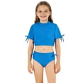 thumbnail image 2 of HOWPAY Girls Swimsuit Solid Color Quick Dry Short Sleeve Tankini High Waist Boyshort Bathing Suit Summer Beach Vacation 2 Piece Swimwear Blue, 2 of 9