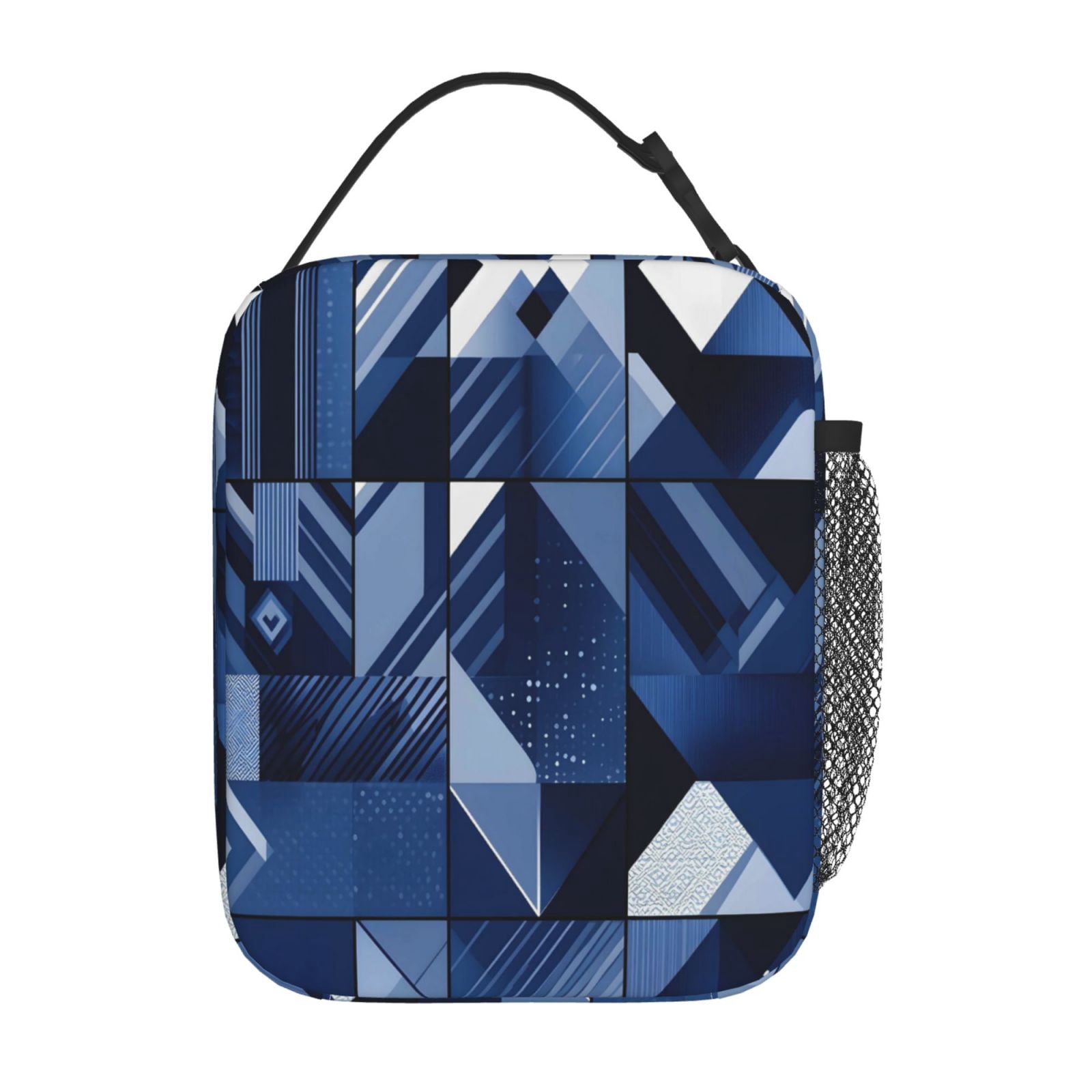 Lunch Bag For Women Men Insulated Portable Lunch Box Bento Box Office Picnic Travel Cooler Bag Midnightblue Geometric Patterns_4