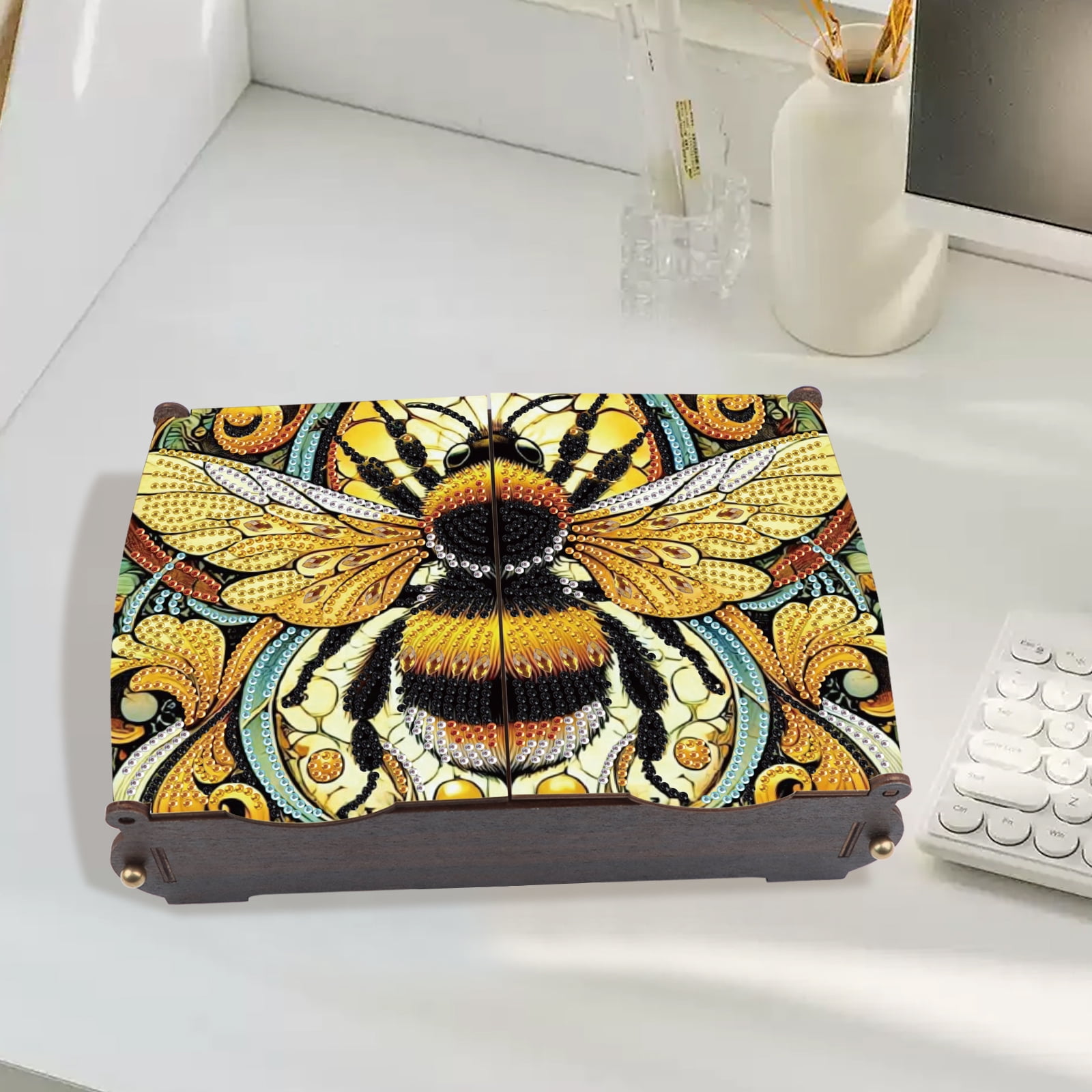 Diamond Painting Kit Storage Box, Bee Themed DIY Multi Purpose Craft Storage Box, Ideal for Home Offices and Holiday Gifts
