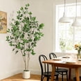 thumbnail image 5 of 6FT Ficus Trees Artificial Indoor, Faux Silk Plant with Natural Wood Trunk and Lifelike Fruits, White Imitation Ceramic Planter with Green Fake Moss for Modern Home Office Living Room Decor, 5 of 9