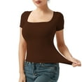thumbnail image 4 of YESGG Square Neck Double Lined Short Sleeve Tops for Women, Basic Cute Summer Crop Tops Slim Fit Tight Shirts, 4 of 6