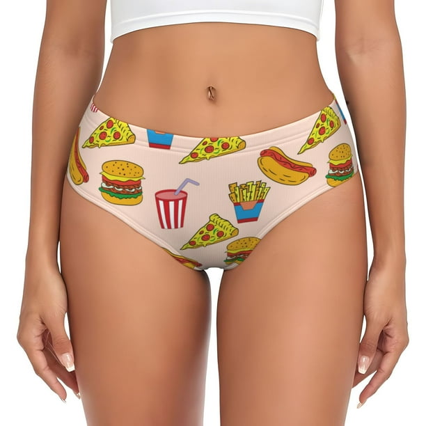 Fotbe Hamburger Pizza Calzones Estampados para Mujer – Ropa Interior de Algodón, Cómoda, Suave y Elástica-Large