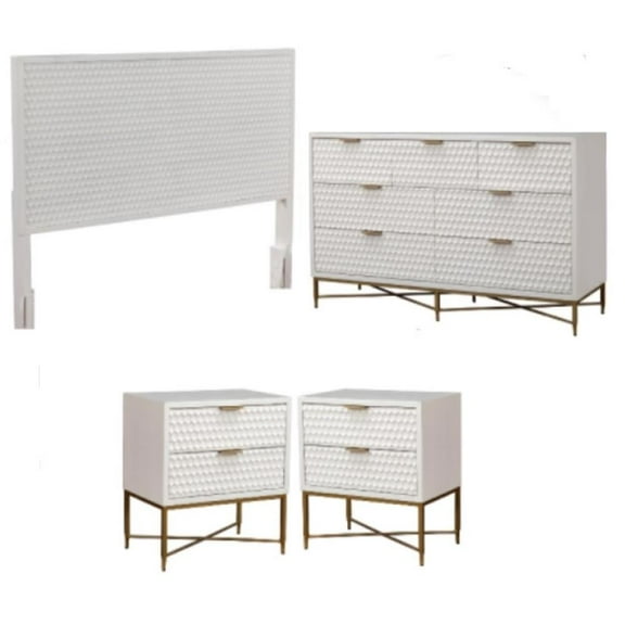 Home Square 4 Piece Set with Nightstand Standard King Wood Headboard & Dresser