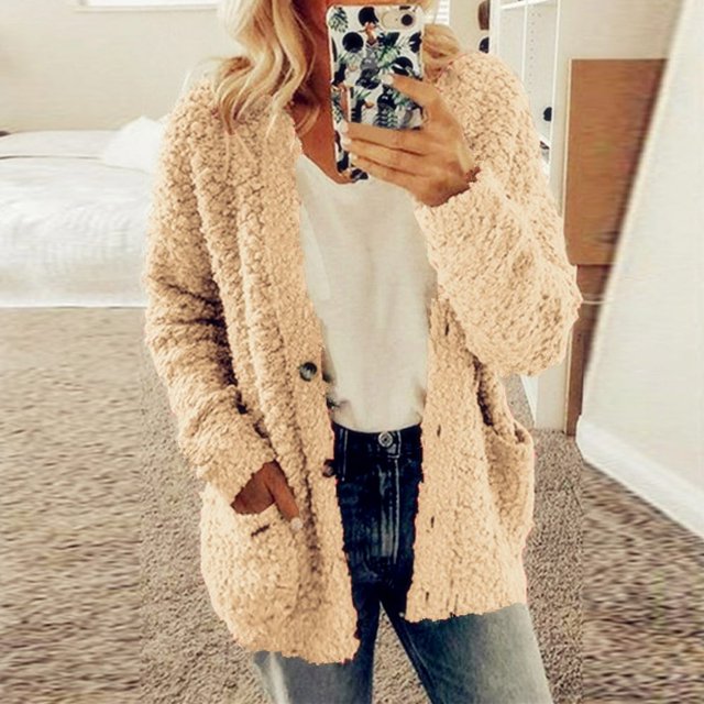 Fleece Cardigan Sweaters for Women Soft Long Sleeve Jacket with Pockets Button Down Open Front Fall Clothes