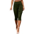 thumbnail image 4 of Women's High Waist Tie Side Capri Pants,Slim Fit Stretch Workout Cropped Leggings ,Army Green,Women's Capri L, 4 of 8