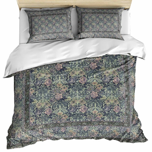 Blue Boho Bedding 3 Piece Duvet Cover Set Twin Size, Vintage Ethnic Tribe Abstract Art Floral Soft Microfiber Comforter Cover with Zipper Closure & Pillowcases, Wrinkle & FadeResistant Quilt Cover