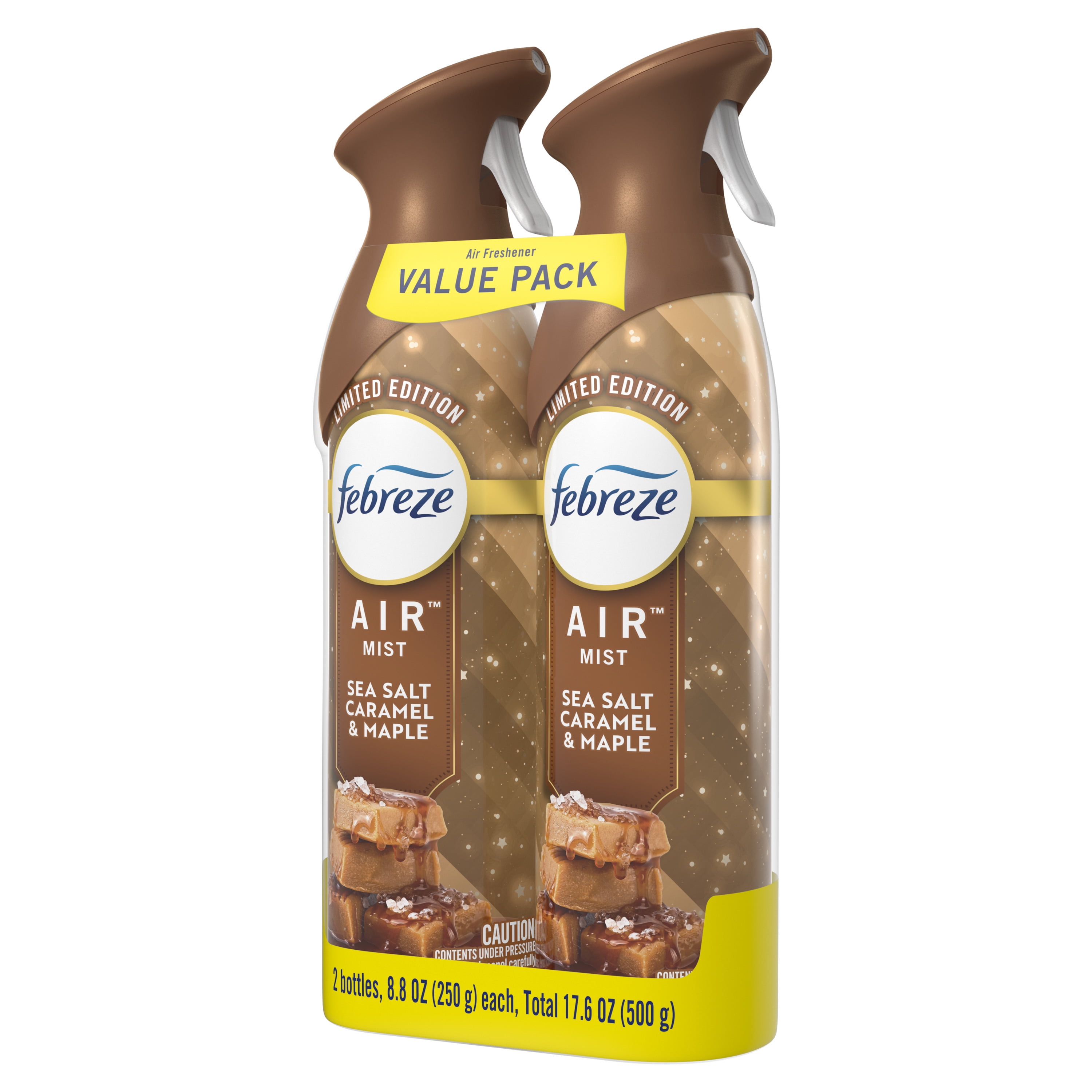 Febreze Air Mist, Odor-Fighting Air Freshener, Sea Salt Caramel & Maple, 8.8oz Aerosol, Pack of 2