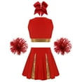 thumbnail image 2 of dPois Ensemble de Danse de Cheerleading pour Filles Enfants Uniforme de Cheerleader Haut Court avec Jupe Plissée Pompons Couvre-Chef Ensemble B Rouge 16, 2 of 5