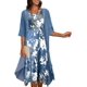 thumbnail image 3 of Vestido midi floral fluido con chaqueta, conjunto de 2 piezas, manga 3/4, vestido de gasa para invitados de boda, cóctel de verano Plus, 3 of 5