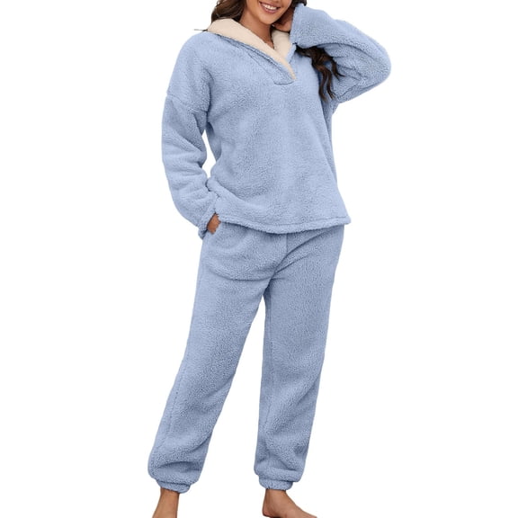 Fuzzy Pajama Set for Women Long Sleeve Pullover Pants Set Sleepwear for Women Winter Pajamas for Women Set