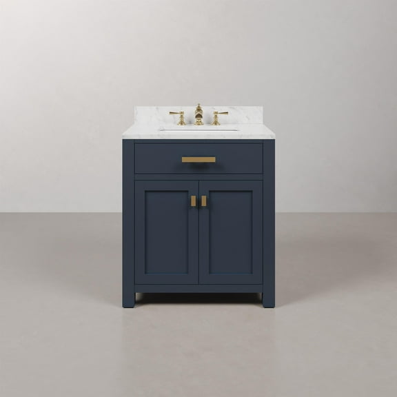 Water Creation Madison 30" Wood Single Bathroom Vanity in Blue & Satin Gold