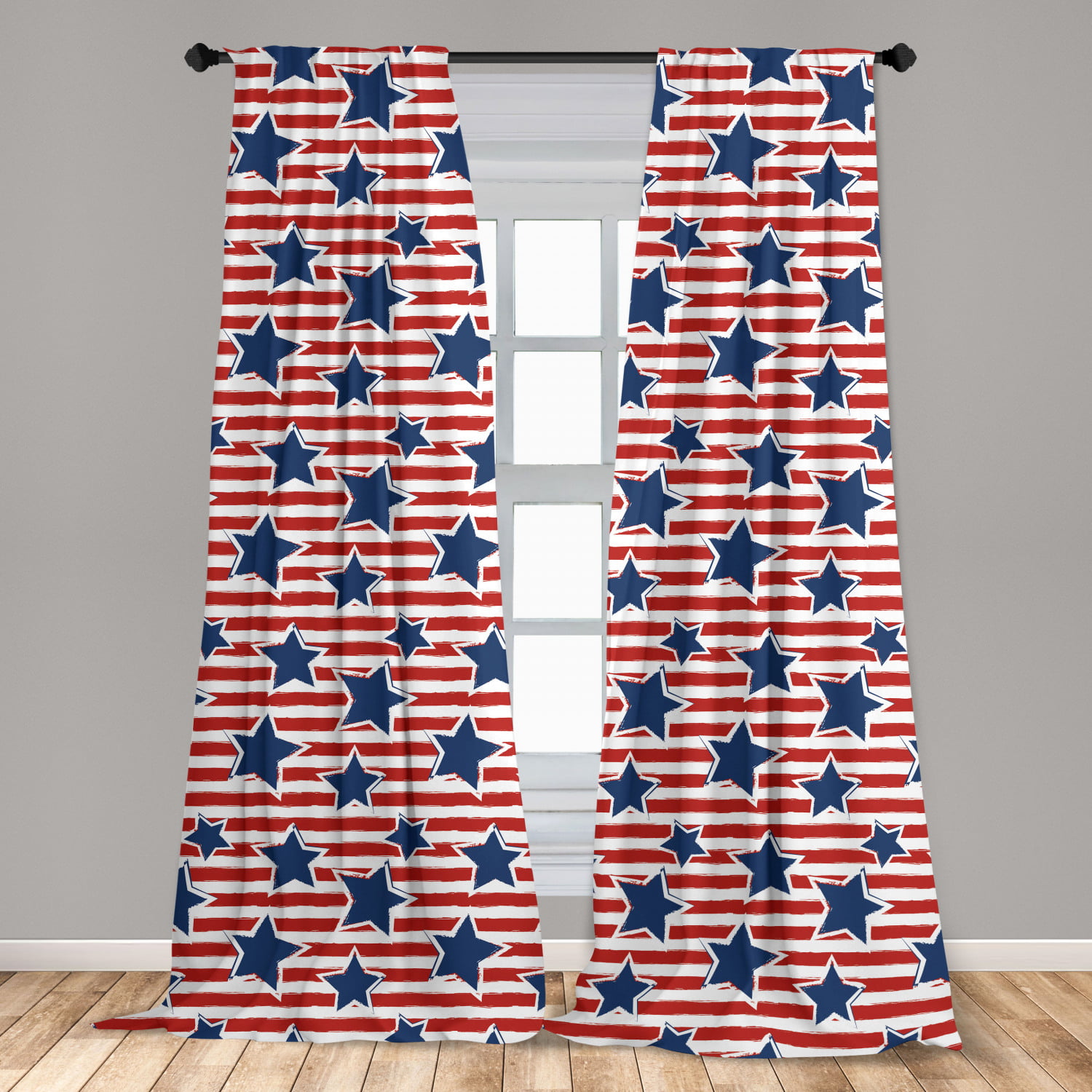 Lightweight Decorative Panels Set of 2 with Rod Pocket Blue White Ambesonne 4th of July Window Curtains 56 x 84 Stars and Stripes Pattern American Flag Inspired Patriotic Theme 