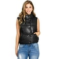 thumbnail image 2 of Love Tree Women's Juniors Faux Leather Puffer Vest  (Black, Large), 2 of 4