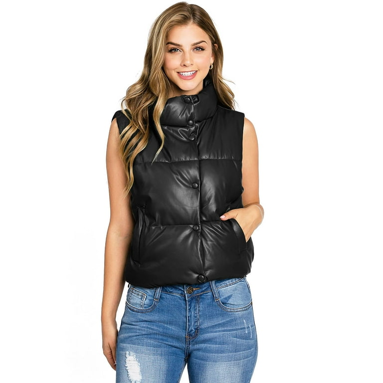 Love Tree Cropped Puffer Vest for Women in Brown