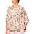 thumbnail image 4 of Unique Bargains Women's Plus Size Top 3/4 Sleeve Cut Out Floral Blouses 1X White, 4 of 6