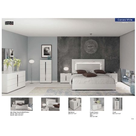 Glam Glossy White Queen Bed w/ LED Headboard CARRARA ESF Modern MADE IN ITALY
