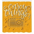 thumbnail image 3 of Ambesonne Saying Shower Curtain, Retro Radio Playing Music, 69"Wx75"L, Marigold Black and Cream, 3 of 3