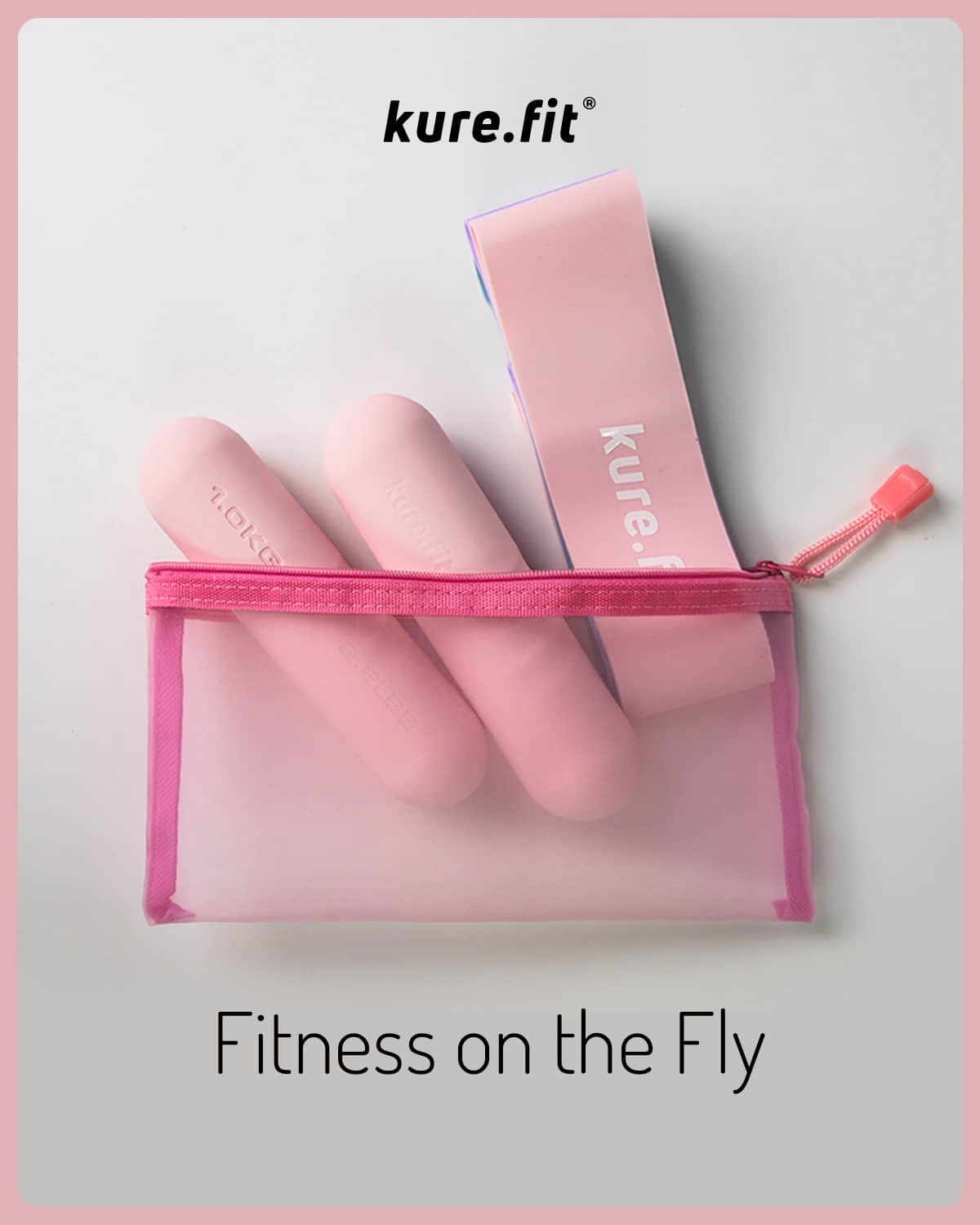 kure.fit Hand Weight Bars for Women, with Resistance Booty Bands, Non-Slip Portable Dumbbells for Pilates, Yoga, Cardio and Strength Training, 2.2 lb