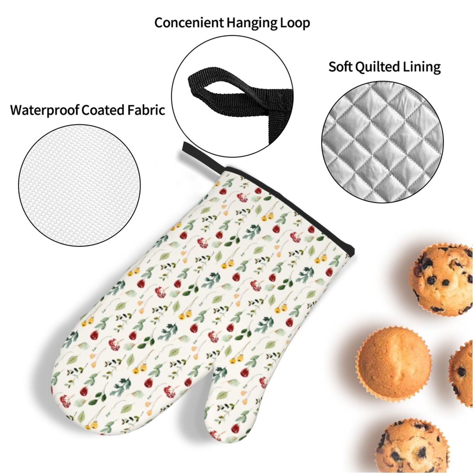 Naloa Mini Wildflower Watercolor Oven Mitts and Pot Holders 4 pcs Set, Cooking Baking Grilling Kitchen Oven Glove for Cooking