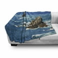 thumbnail image 3 of Lighthouse Soft Flannel Fleece Throw Blanket, Daytime Lighthouse Wavy Ocean View and Clear Sky Rocky Islands Sailboat, Cozy Plush for Indoor and Outdoor Use, 50" x 60", Blue Grey White, by Ambesonne, 3 of 6