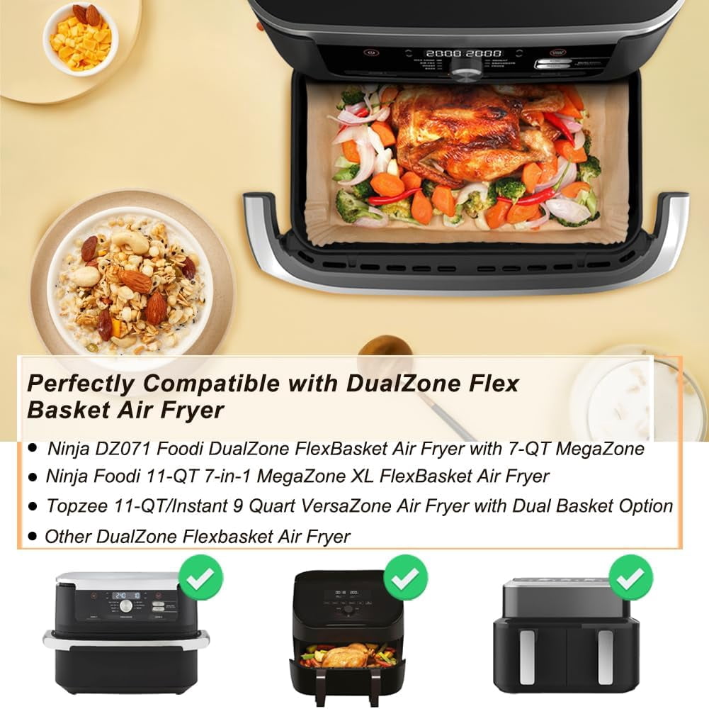 Air Fryer Liners Compatible with Ninja Foodi DZ071 7-QT/ 11-QT/Bella 4 QT TriZone Airfryer/Instant 9 QT DualZone FlexBasket Airfryer, 100pcs Small Air Fryer Dual Liners & 50pcs for Large