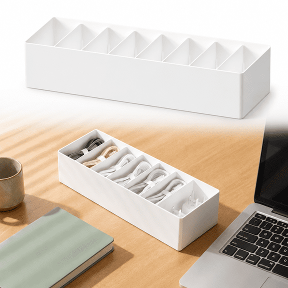 Gaoxin Cable Storage Box Organizer, Removable Dividers, Plastic, White, for Charging Cables, Headphones, Power Cords