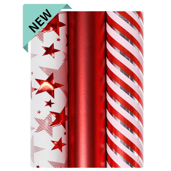 Nvzi Christmas wrapping paper -3 rolls of premium gift wrapping paper, 17 × 118 inches classic holiday design gift wrapping roll, holiday gift and party gift packaging, red 3-piece set