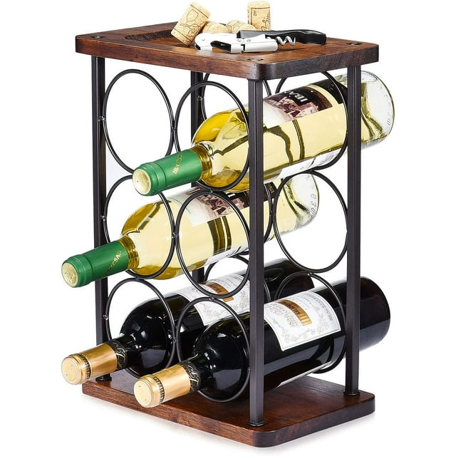 ALLCENER Countertop Wine Rack, Wood Wine Bottle Holder, Perfect for Home Decor & Kitchen Storage Rack, Bar, Cellar, Cabinet, Pantry, etc (Hold 6 Bottles)