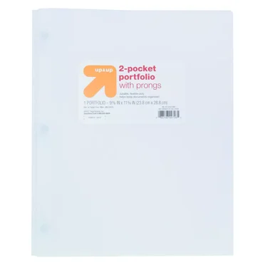 2-Pockets Pocket Folders with Prongs, White, 1 Count,School Supplies, Polypropylene, 50 Sheet Capacity