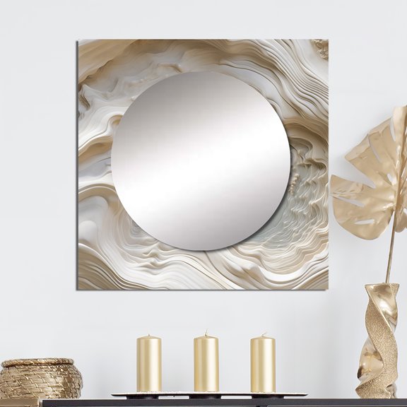 Designart "Spiral Nebula in Cream II" Abstract Spirals Cream Large Square Mirror - Square Bedroom Mirror Printed Wall Decor - Transitional Square Printed Wall Mirror Art