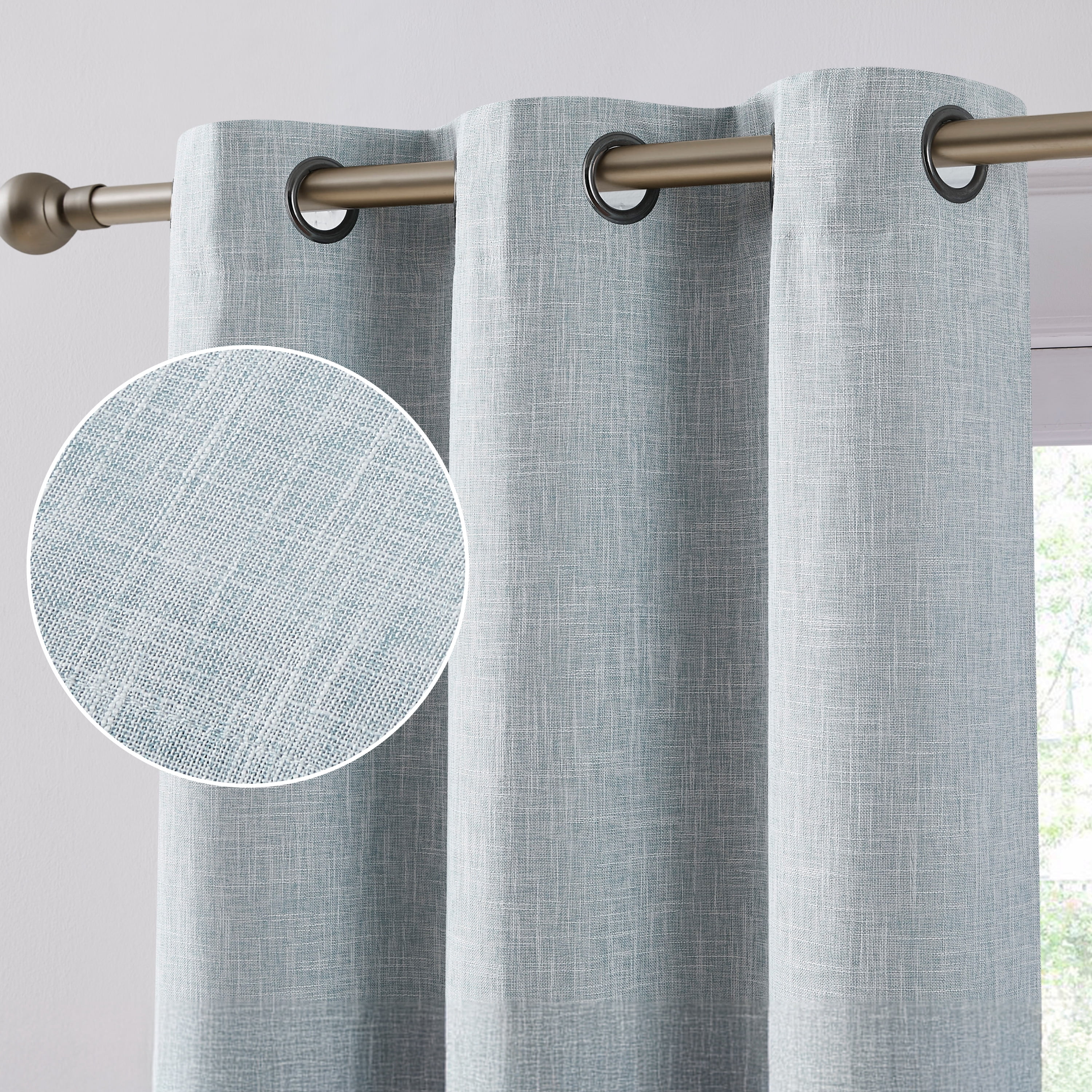 Brookstone Percy Blackout Curtains Thermal Insulated Grommets Room Darkening Drapes for Living Area and Bedroom Light, Blue, 38" x 96", 2 Panel Set