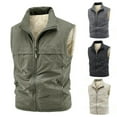 thumbnail image 4 of Men's Solid Color Casual Fleece Vest - Thickened Warm Sleeveless Coat, Khaki, Size XL, 4 of 4