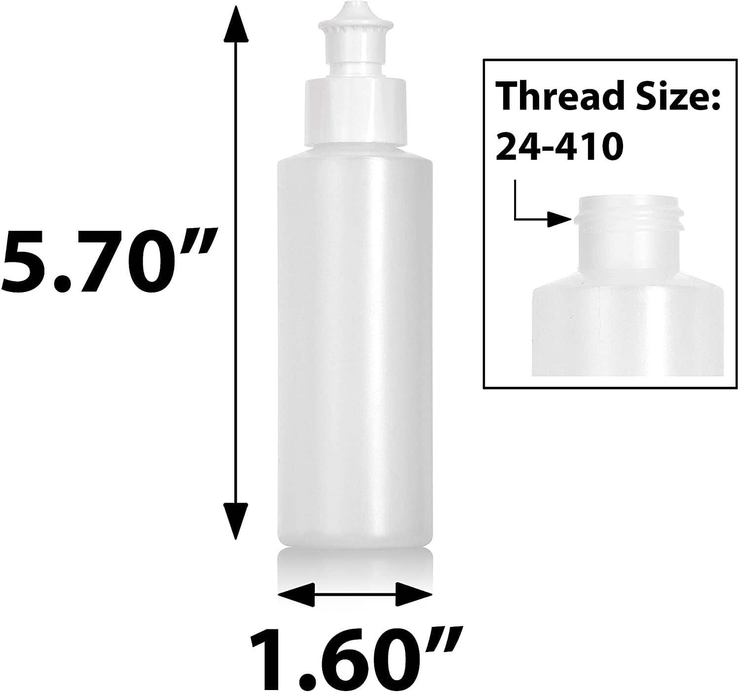 Clear Natural Refillable Plastic Squeeze Bottle with Push Pull Top (6 Pack)