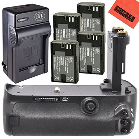 Battery Grip Kit for Canon EOS 5D Mark III, EOS 5DS, EOS 5DS R Digital SLR Camera Includes Vertical Battery Grip + Qty 4 Replacement LP-E6 Batteries + Rapid AC/DC