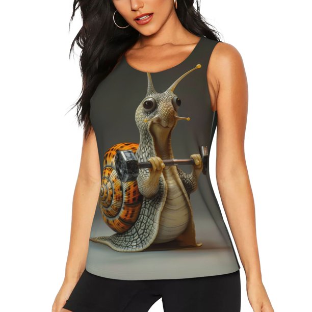 Fotbe Surreal Weightlifting Snail Blusas Sin Mangas para Mujer – Estilo Casual, Corte Suelto, Slim-Fit, Cuello Redondo Deportivo, Tops de Verano para Gimnasio y Yoga-Large