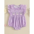 thumbnail image 4 of Baby Toddler Girls Rompers Easter Clothes 3 6 12 18 Months Rabbit Embroidery Plaid Ruffles Round Neck Fly Sleeve Summer Bodysuits Jumpsuits, 4 of 9
