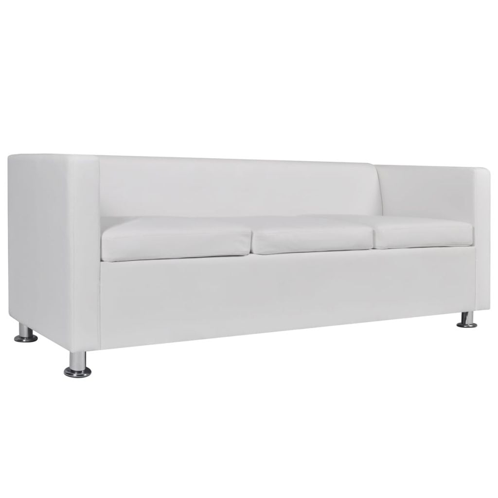 Kepooman 3-Seater Modern Leather Armchair with Metal Feet and Pillows for Home, White Kepooman 3-Seater Modern Leather Armchair with Metal Feet and Pillows for Home, White