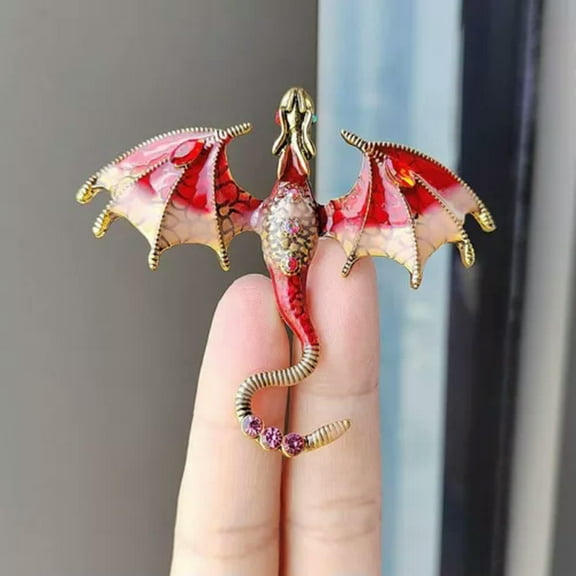EOEMY Retro Enamel Crystal Flying Dragon Brooch Pin Women Men Party Gift Jewelry -Red