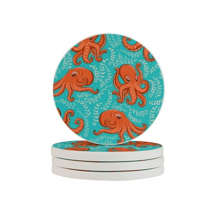 

Circular Drink Coasters Set Red Octopus Beautiful Home Decor Diatomite Heat-Resistant Diatomite Protect Table Countertop