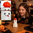 thumbnail image 6 of Halloween Ghost Resin Statue Figurine with Sunglasses Bow and Pumpkin Basket Hand-Painted 3D Sculpted Spooky Ornament for Home Tabletop Shelves Fireplace Display Decor, 6 of 6