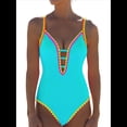 thumbnail image 3 of Traje de Baño de una Pieza para Mujer, con Control de Abdomen, Escote en V Profundo, Neón, Traje de Baño con Lazo en la Espalda, Verano 2025. Azul L, 3 of 6