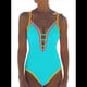 thumbnail image 3 of Traje de Baño de una Pieza para Mujer, con Control de Abdomen, Escote en V Profundo, Neón, Traje de Baño con Lazo en la Espalda, Verano 2025. Azul S, 3 of 6
