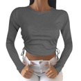 thumbnail image 1 of Gibobby Camisa&nbsp;Vaquera Camiseta umbilical corta de manga larga con cuello redondo y cordón Camiseta de mujer de color sólido a la moda（Gris， XL), 1 of 3