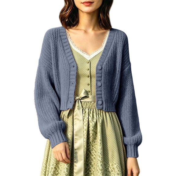 Bibifish Womens Cable Knit Cardigan Sweaters Long Sleeve V Neck Cropped Button Front Cardigans