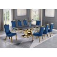 thumbnail image 2 of Gray Marble Dining Set with Gold Stainless Steel and Navy Blue Velvet Chairs, 2 of 3