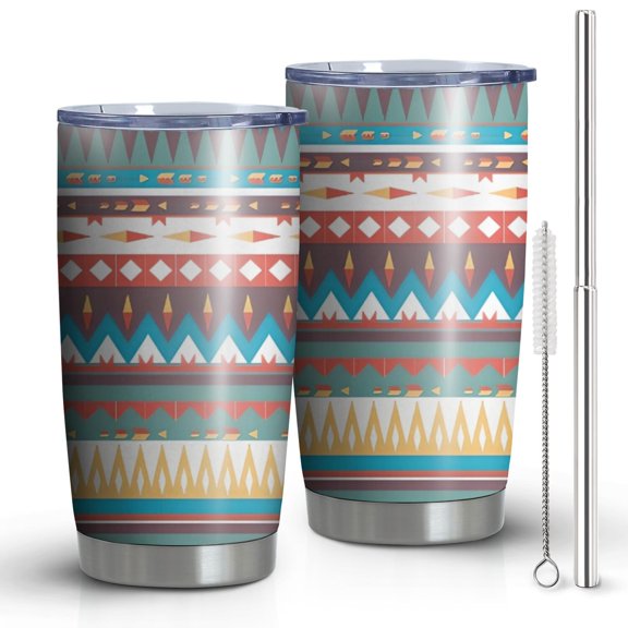 20oz Tumblers Bright Tribal Striped Pattern Stainless Steel Vacuum Insulated Double Wall Travel Tumbler Cups Mug with Lid and Straw,Cleaning Brush for Cold & Hot Drinks